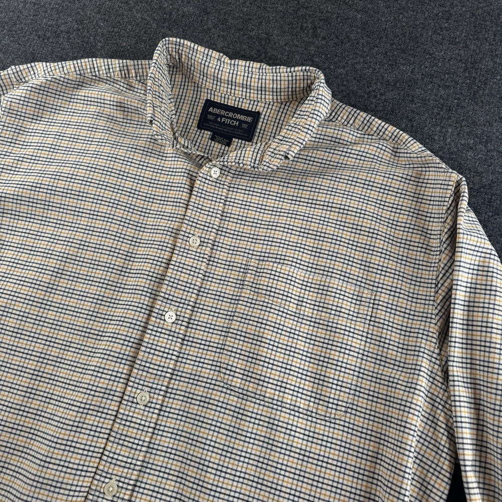 Abercrombie & Fitch Button Down Shirt Mens Plaid Yellow Blue Black Vintage Y2K L